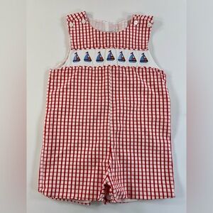 Smockingbird Red Gingham Sailboat Jon Jon – 2T EUC
